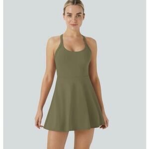 Halara Softlyzero Airy Backless Twisted Dance Active Dress Green Size Medium